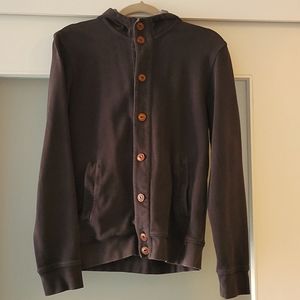 Ted Baker Hoodie, Men's 2, Dark Blue with Reddish Brown Wood Style Buttons